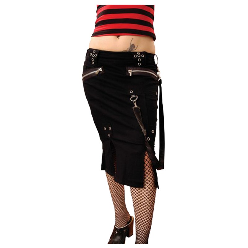 Women Gothic Black Long Zipper Skirt Ladies Short High Waist Goth Skirt